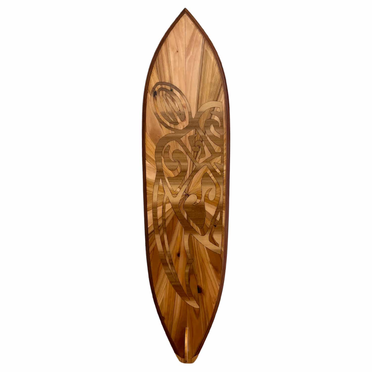 thumbnail image 2 of 7-Foot Barnwood Gray Surfboard Bar Top – Hawaiian Tiki Decor With Turtle, Blue Accent 2 of 4