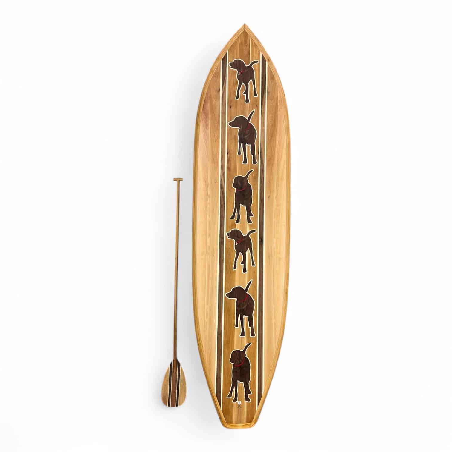 Bissell Pet Foundation | Custom Wood Paddleboard with Company Logo of dogs down center