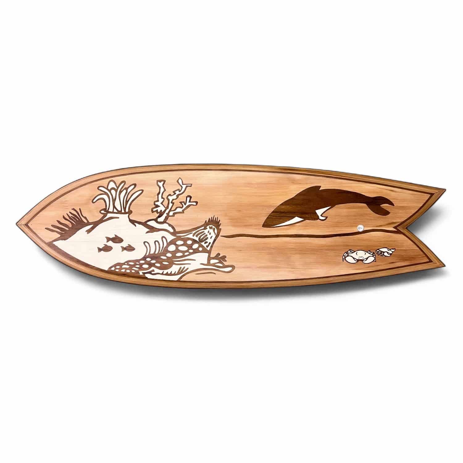 custom-wood-surfboard-dolphin-gift Custom Wood Surfboard Family Gift Dolphin Coral