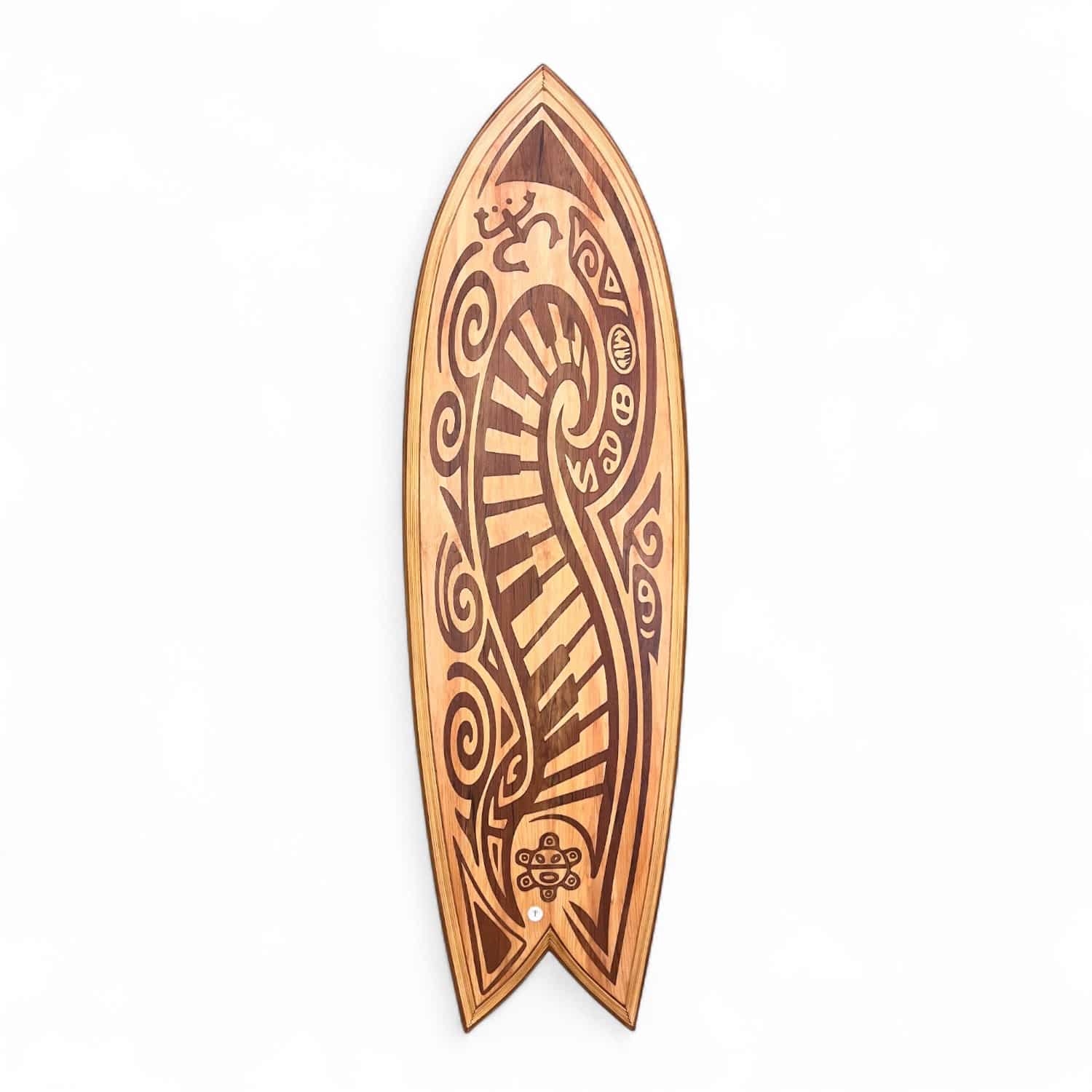 custom-wood-surfboard-tattoo-design Custom Wood Surfboard Family Gift