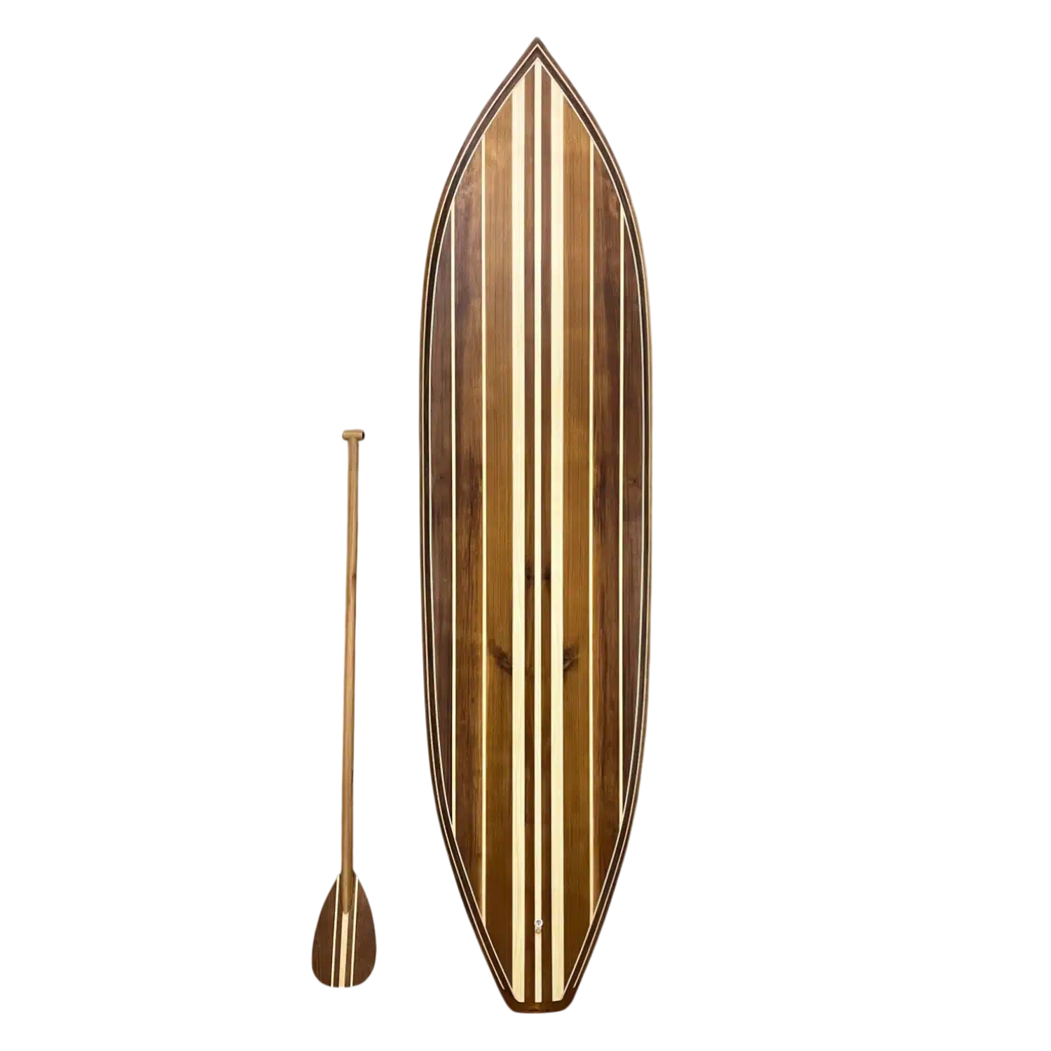 10ft vertical Western Red Cedar wood surfboard sculpture; a large-scale wall art solution for vaulted ceilings and grand entryways.