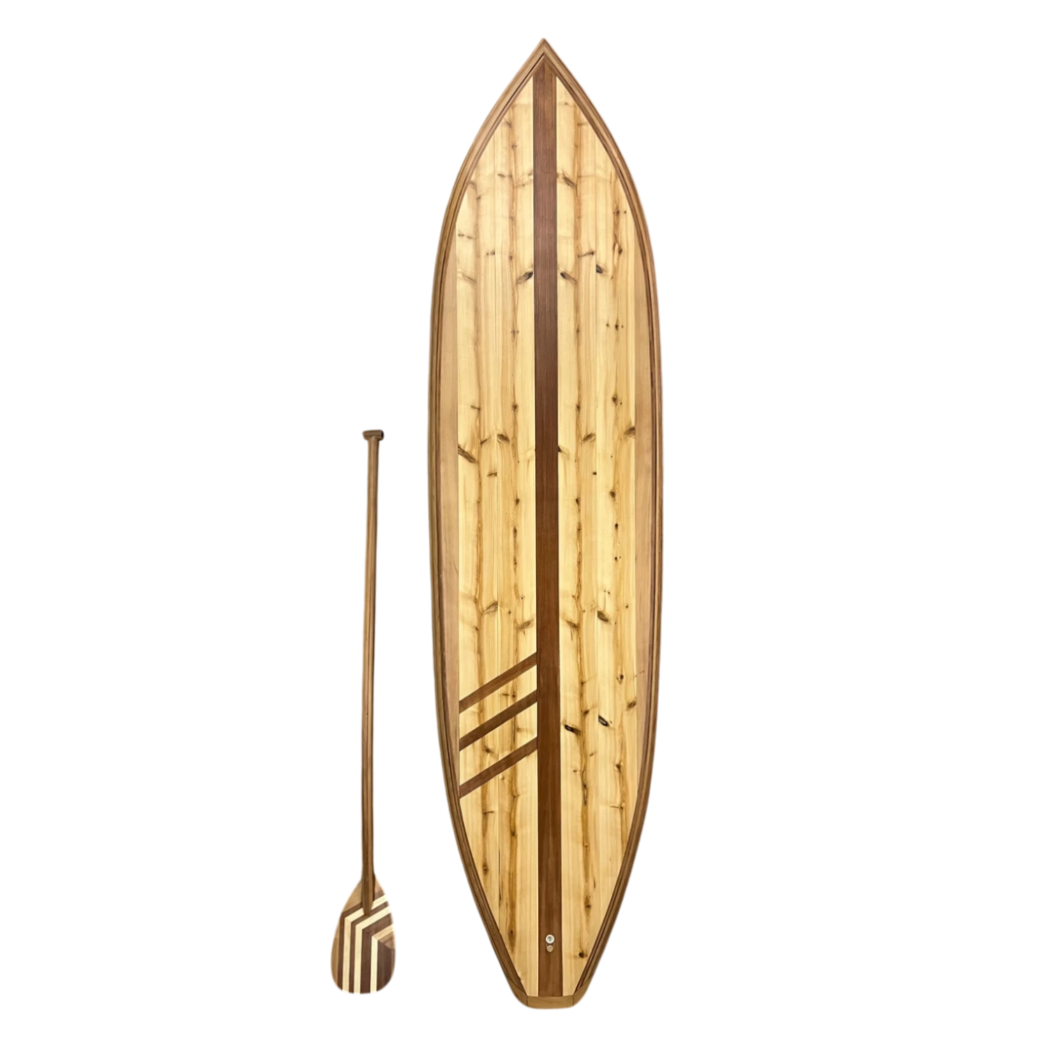 10ft vertical White Cedar wood surfboard sculpture; a large-scale wall art solution for vaulted ceilings and grand entryways.
